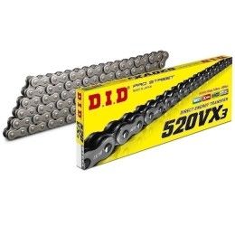 Catena passo 520 DID 520 VX3 B&B Natural Steel 122 maglie con X-RING e giunto a rivetto