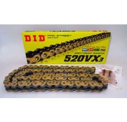 Catena passo 520 DID 520 VX3 Gold & Black 120 maglie con X-RING e giunto a rivetto