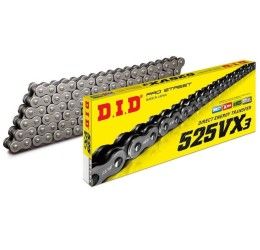 Catena passo 525 DID 525 VX3 B&B Natural Steel 120 maglie con X-RING e giunto a rivetto