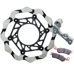 Kit disco freno anteriore Braking per Husqvarna TC 450 07-10 EPTA BATFLY CROSS a margherita flottante MAGGIORATO da 270mm + distanziale dedicato per supporto pinza freno OEM + pastiglie dedicate freno Braking CM46