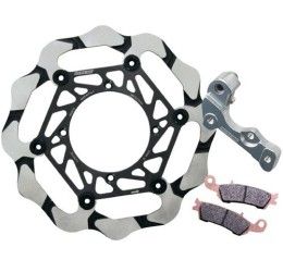 Kit disco freno anteriore Braking per Kawasaki KXF 250 04-05 EPTA BATFLY CROSS a margherita flottante MAGGIORATO da 270mm + distanziale dedicato per supporto pinza freno OEM + pastiglie dedicate freno Braking CM46