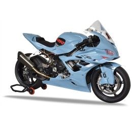Scarico completo MT RACE SHARK non omologato con collettori in TITANIO e terminale in TITANIO SATINATO con fondello in CARBONIO per BMW S 1000 RR 20-25