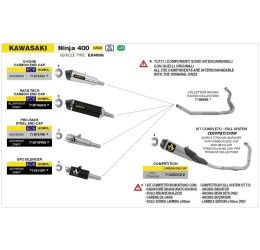 Terminale di scarico Arrow Race-Tech alluminio Dark con fondello carby omologato per Kawasaki Ninja 400 18-21