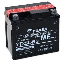 Yuasa battery for Aprilia Scarabeo 50 01-04 model YTX5L-BS 12V/4AH (Size 114x71x106 mm)