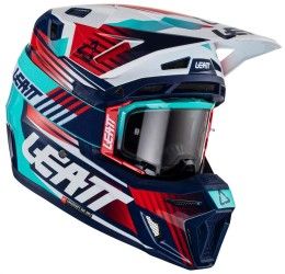 Helmet cross enduro Leatt 8.5 in composite fiber blue-turquoise-white-red color + Leatt Velocity Google included