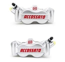 Kit of 2 radial monoblock forged brake calipers Accossato Nickel-plated version 100mm pitch with pads