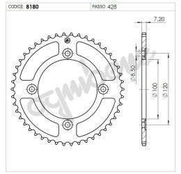 Rear sprockets ergal Ognibene Chain 428 for Beta RR 50 Supermotard 05-13 self-cleaning red color