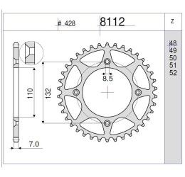 Rear sprockets ergal Ognibene Chain 428 for KTM 85 SX Ruote Alte 04-22 self-cleaning aluminum color