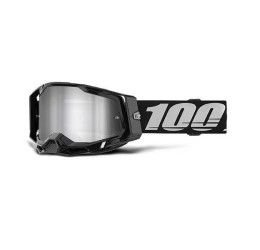100% RACECRAFT 2 BLACK GOGGLE - SILVER MIRROR LENS (Also Included: Clear lens extra and Stack of Tear-Off extra)