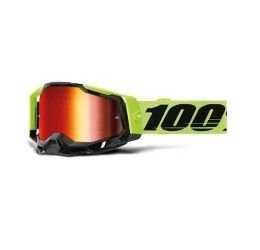 100% RACECRAFT 2 NEON YELLOW GOGGLE - RED MIRROR LENS (Also Included: Clear lens extra and Stack of Tear-Off extra)
