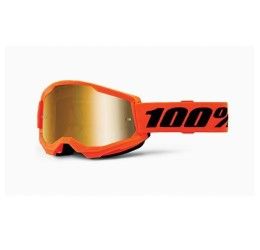 Off-Road Goggle 100% The STRATA 2 NEON ORANGE MASK - GOLD MIRROR LENS