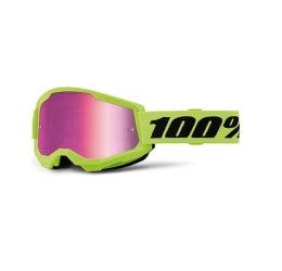 Off-Road Goggle 100% The STRATA 2 NEON YELLOW MASK - PINK MIRROR LENS